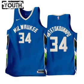 Dres Milwaukee Bucks Giannis Antetokounmpo 34 Nike 2022-23 City Edition Plava Swingman - Dječji